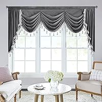 Vista 44 de StangH Cortinas decorativas de lujo, cenefa azul con bloqueo de luz, cenefa festoneada para ventana pequeña con bolsillo sólido para barra, cortina