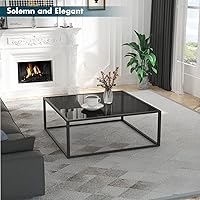 Vista 2 de SAYGOER Mesa de Centro de Vidrio Negro Pequeña Mesa de Centro Moderna 26.7 pulgadas Cuadrada de Vidrio Templado Mesa Central de Acento para Sala
