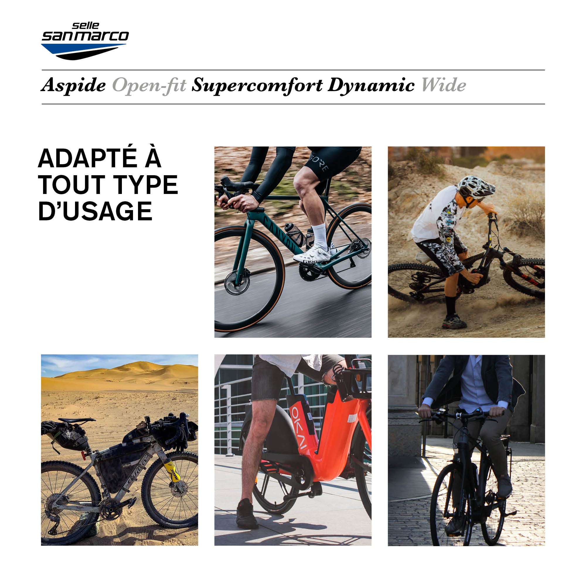Selle San Marco ASPIDE Supercomfort Dynamic - Selle Gravel, Siège étroit, Gel Renforcé, Forme Incurvée, Rail Acier Alliage