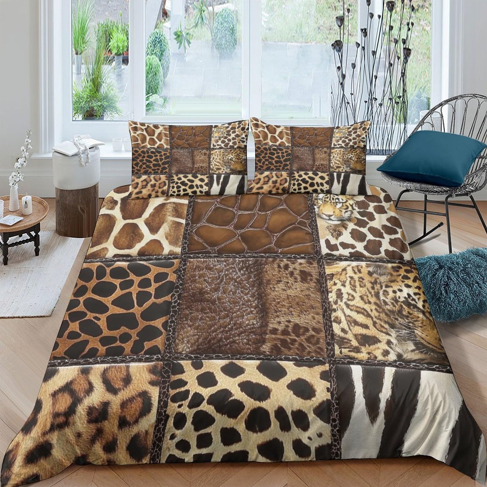 Ctjqhvkz Style-4 3D Printed Safari Animal Patchwork Fitted Sheet Microfiber Soft Durable Leopard Zebra Mattress Cover Bedroom Decor Single（135X200cm）