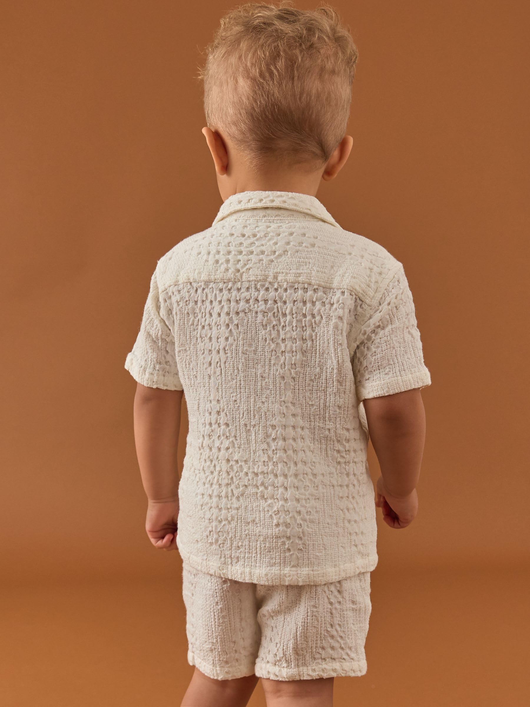 NEXT Garçon Ensemble short et chemise texturée à manches courtes et col à revers