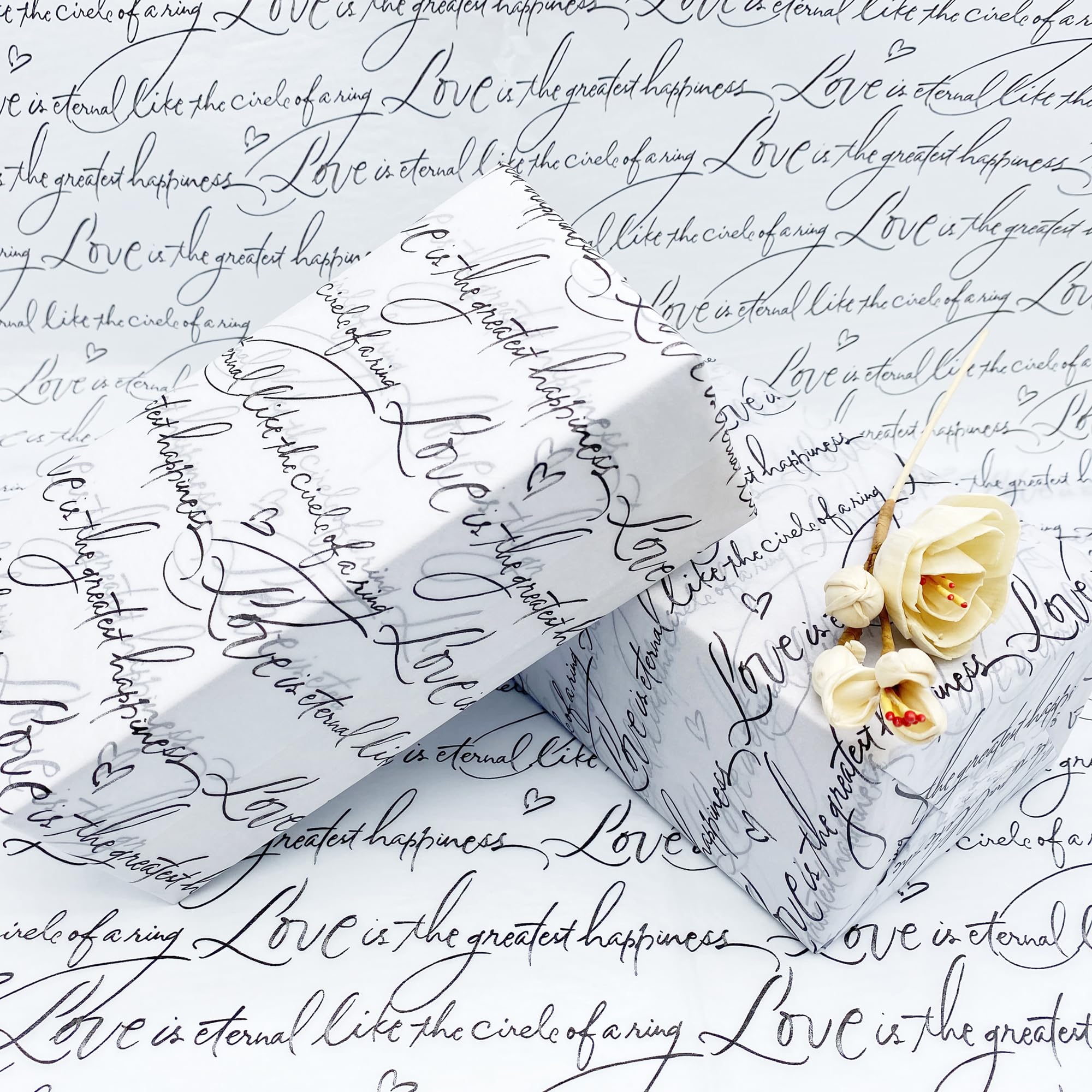 Love Letter Printed Gift Wrapping Tissue Paper Bulk - 30 Sheets 20x28 Inch Black & White Romantic Design