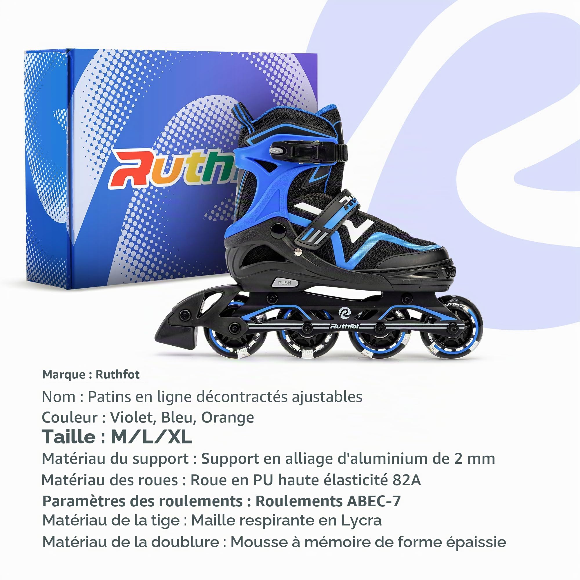 Ruthfot Patins à roulettes réglables pour Enfants, garçons et Filles, Patins Lumineux pour Enfants de 6 à 12 Ans, patines Lumineuses d'extérieur pour Femmes et Hommes