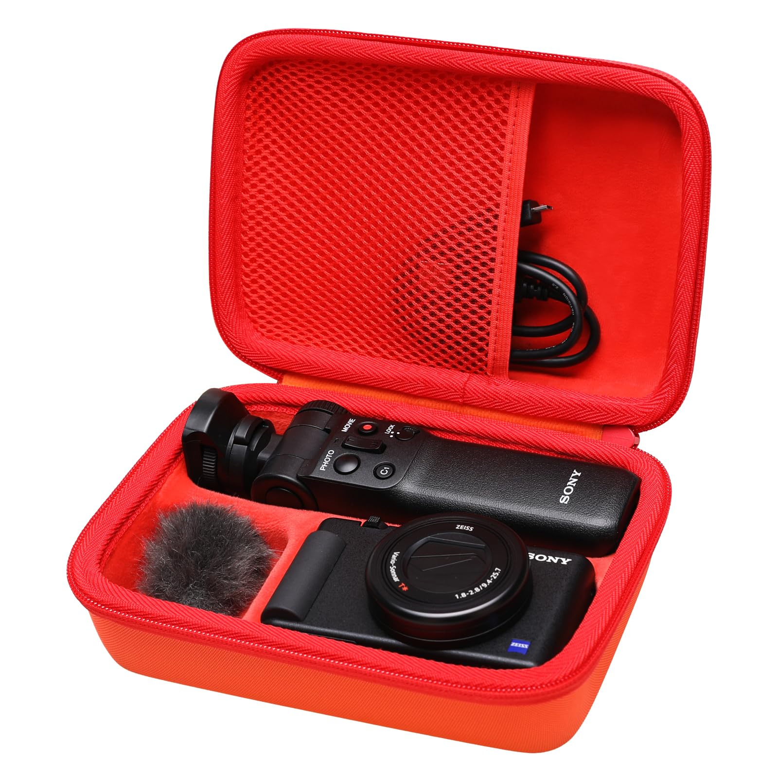 L LTGEM Camera Case Compatible with Sony ZV-1F / ZV-1 / ZV-1 II Vlog Digital Camera, Tripod, Microphone and Vlogger Accessory Kit, Orange+Red