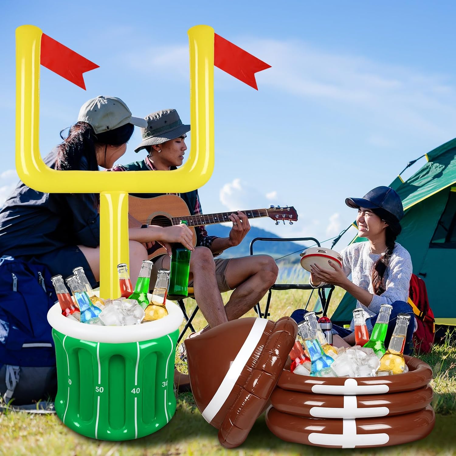 Zhanmai 2 Pcs Inflatable Football Drink Cooler Football Party Supplies Inflatable Drink Goal Post and Holder Pool for Sport Theme Party Favors Supplies Decoration