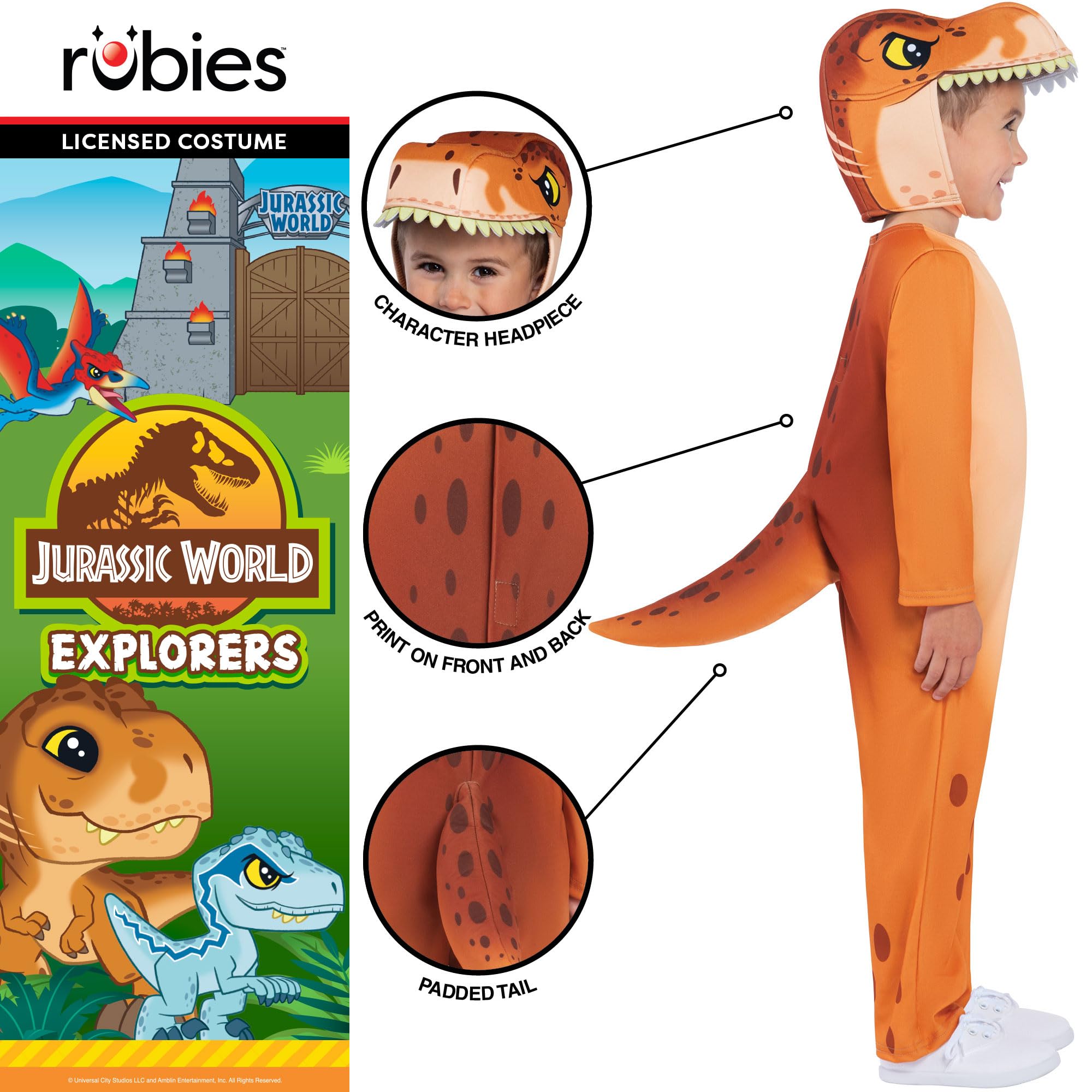 Rubies Official Jurassic World Toddler T-Rex Costume, Kids Fancy Dress Size 2-3 Years Halloween, Multicoloured - Image 3