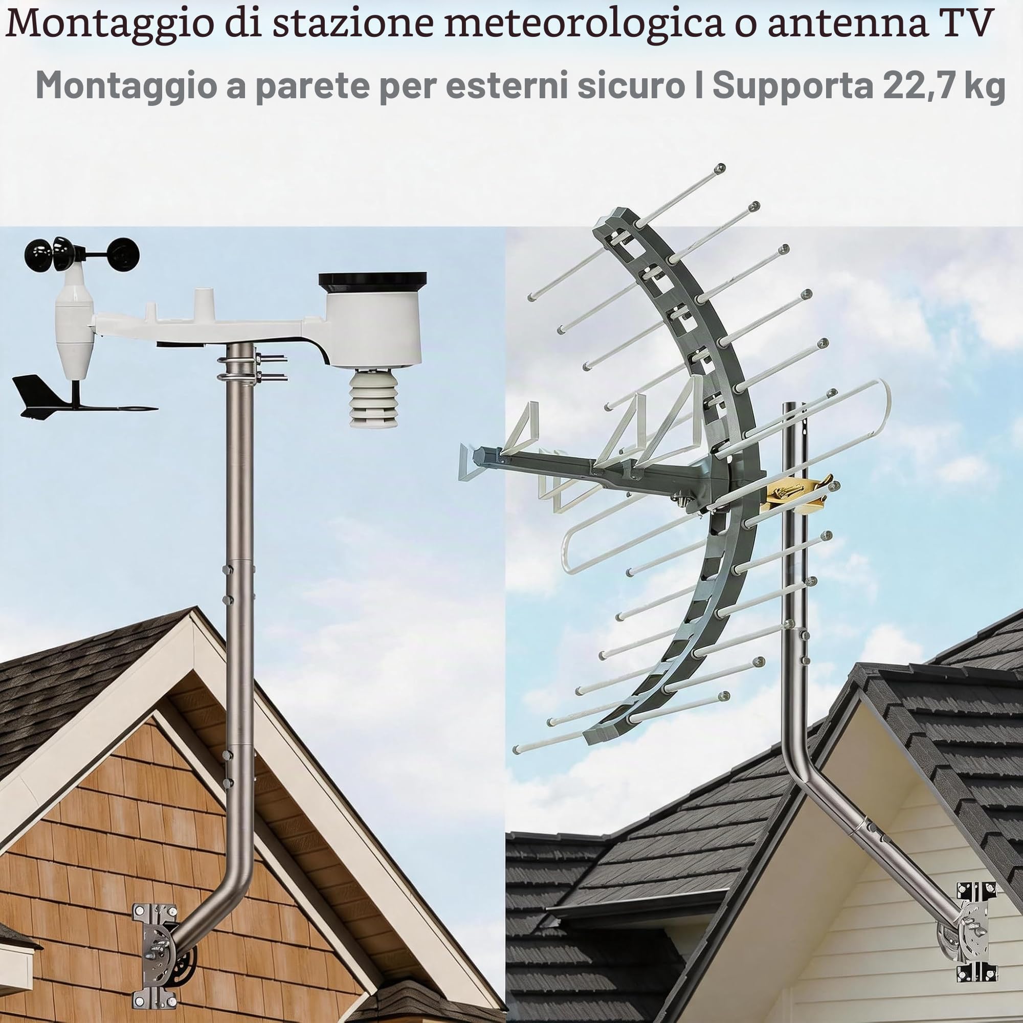 134 cm Supporto da parete per antenna regolabile – 430 in acciaio inox J-Pole per Star link (adattatore necessario), antenne TV, stazioni meteo – diametro esterno 3.5 cm base pivot (argento)