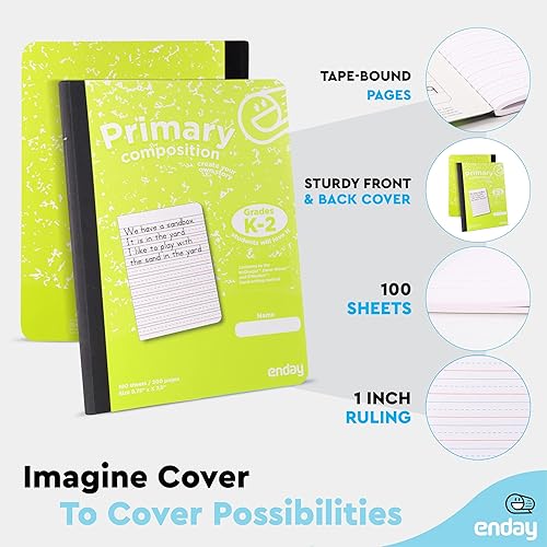 Miniatura 5 de Enday Cuaderno de composición primaria K-2, libro de composición a rayas primarias, cuaderno de composición primaria para niños, cuaderno de 100