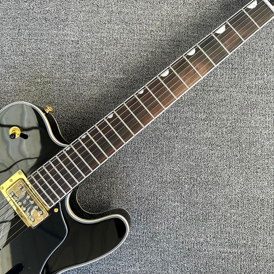 Custom Black TELE Electric Guitar with F-hole and Gold Vibrato