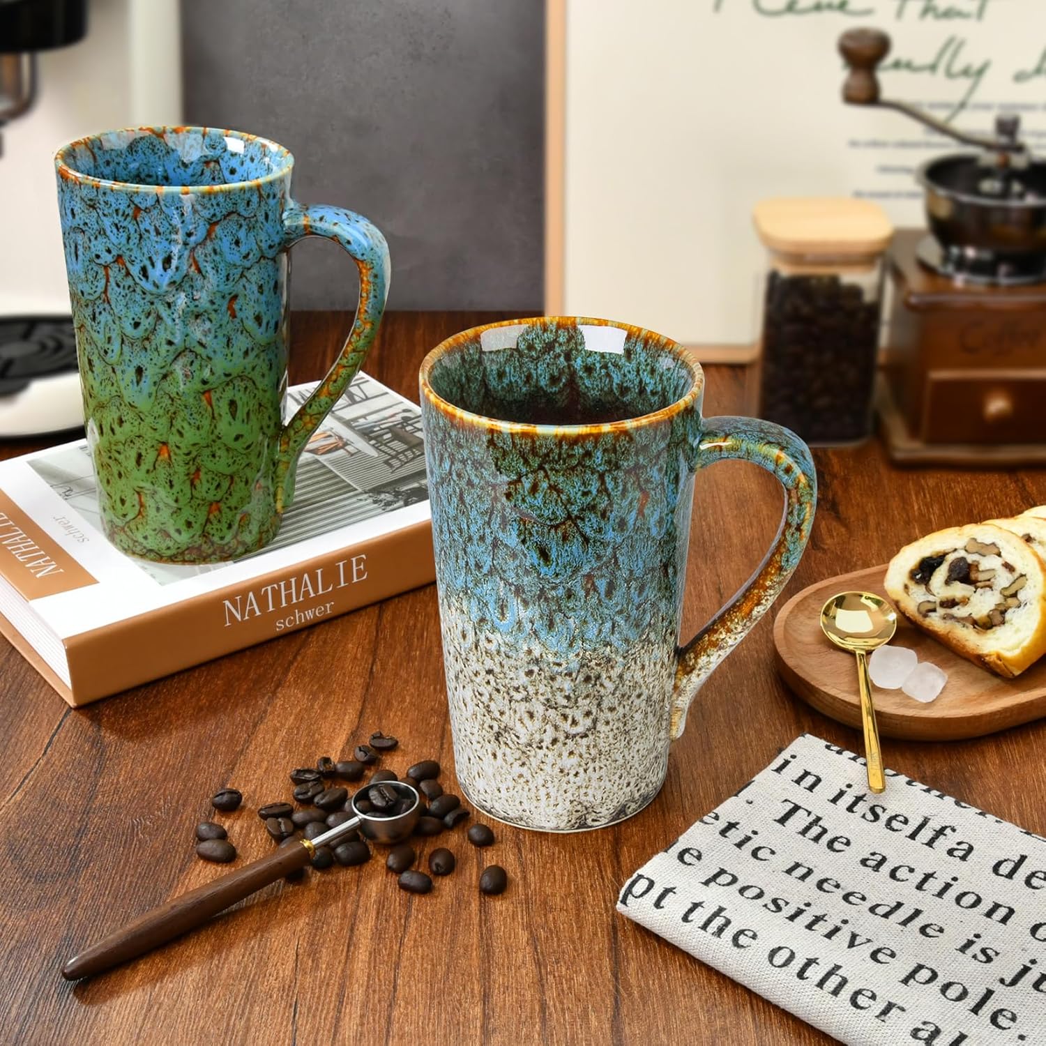 20oz Porcelain Colorful Coffee Mugs Set of 4, Large Tall Coffee Mugs with Handles, Modern Ceramic Coffee Cups for Tea, Cocoa, Milk, Gifts for Women Men - Image 5