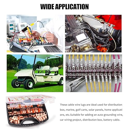 Miniatura 8 de TwidecKit de 230 piezas de extremos de cable de batería AWG 8 6 4 2 1 10 20 Lugs de cobre de alta resistencia Lugs de cable de alambre de cobre,