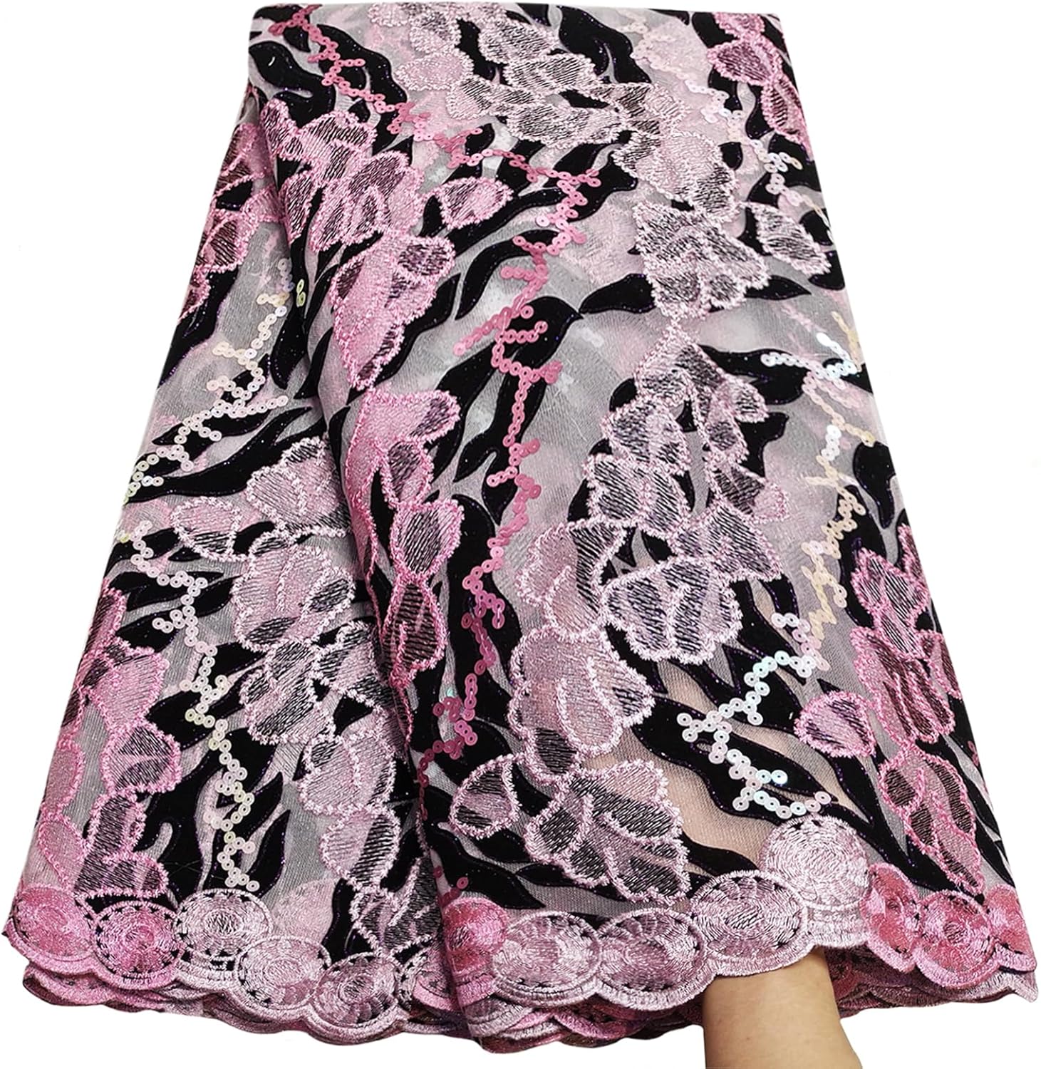 Bestway Fashion African Lace Fabric 5 Yards Sequins Embroidery Nigerian Party French Net Lace Fabric (Turquoise Blue)