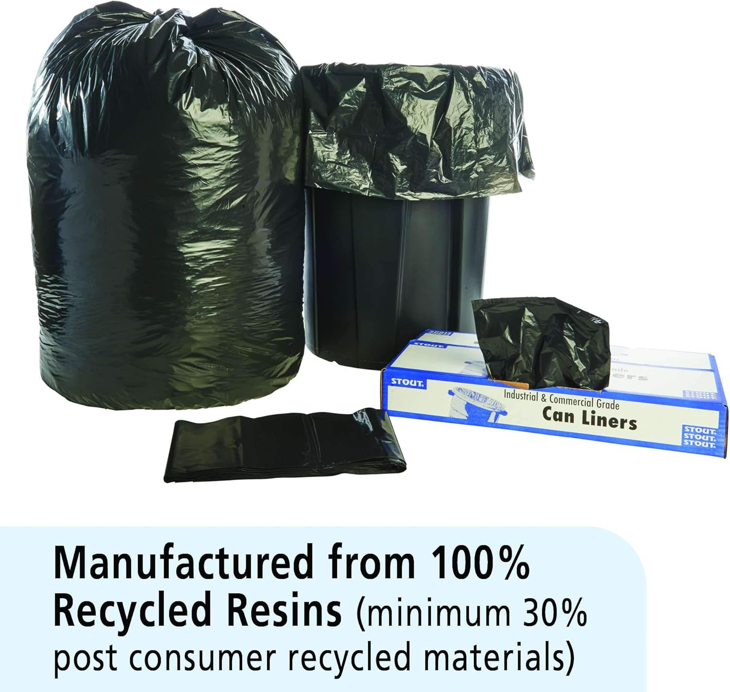 STOUT by Envision T5051B15 Total Recycled Content Bags, 100% Recyled Plastic, 50" x 51", 65 gal Capacity, 1.50 mil Thickness, Brown/Black (Pack of 100) : Lawn And Leaf Trash Bags : Health & Household