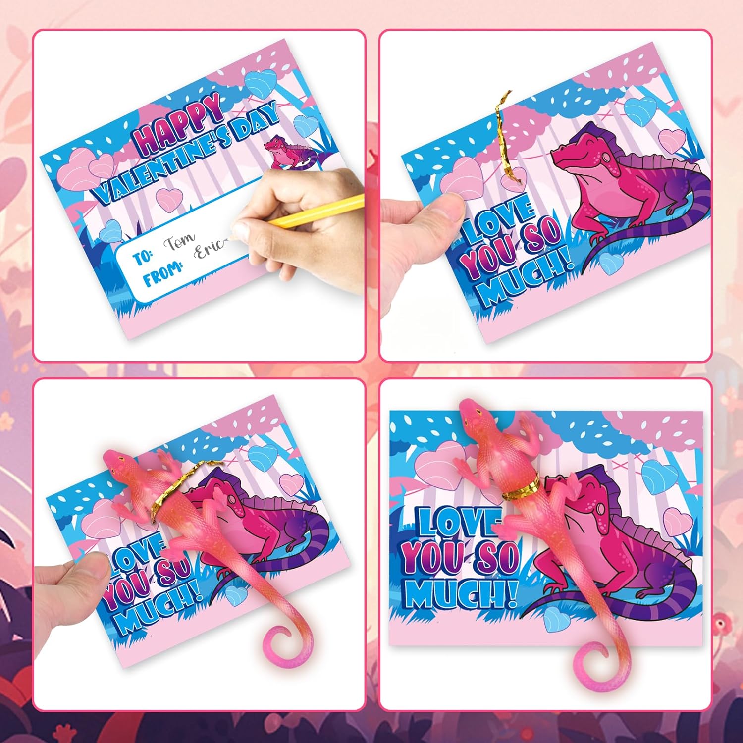 24PCS Valentines Day Cards for Kids School Classroom Exchange, Valentine's Day Gift Cards with Change Color Lizard Toys, Valentines Greeting Cards Bulk for Kids School Classroom Exchange
