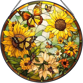 Sunflower Acrylic Garden Wall Art Outdoor, for Patio, Colorful Round