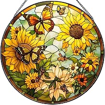 Sunflower Acrylic Garden Wall Art Outdoor, Weather-Resistant Hanging Ornaments for Outdoor Fence Decorations, Colorful Round Garden Decor for Patio, Yard, Porch, or Living Room