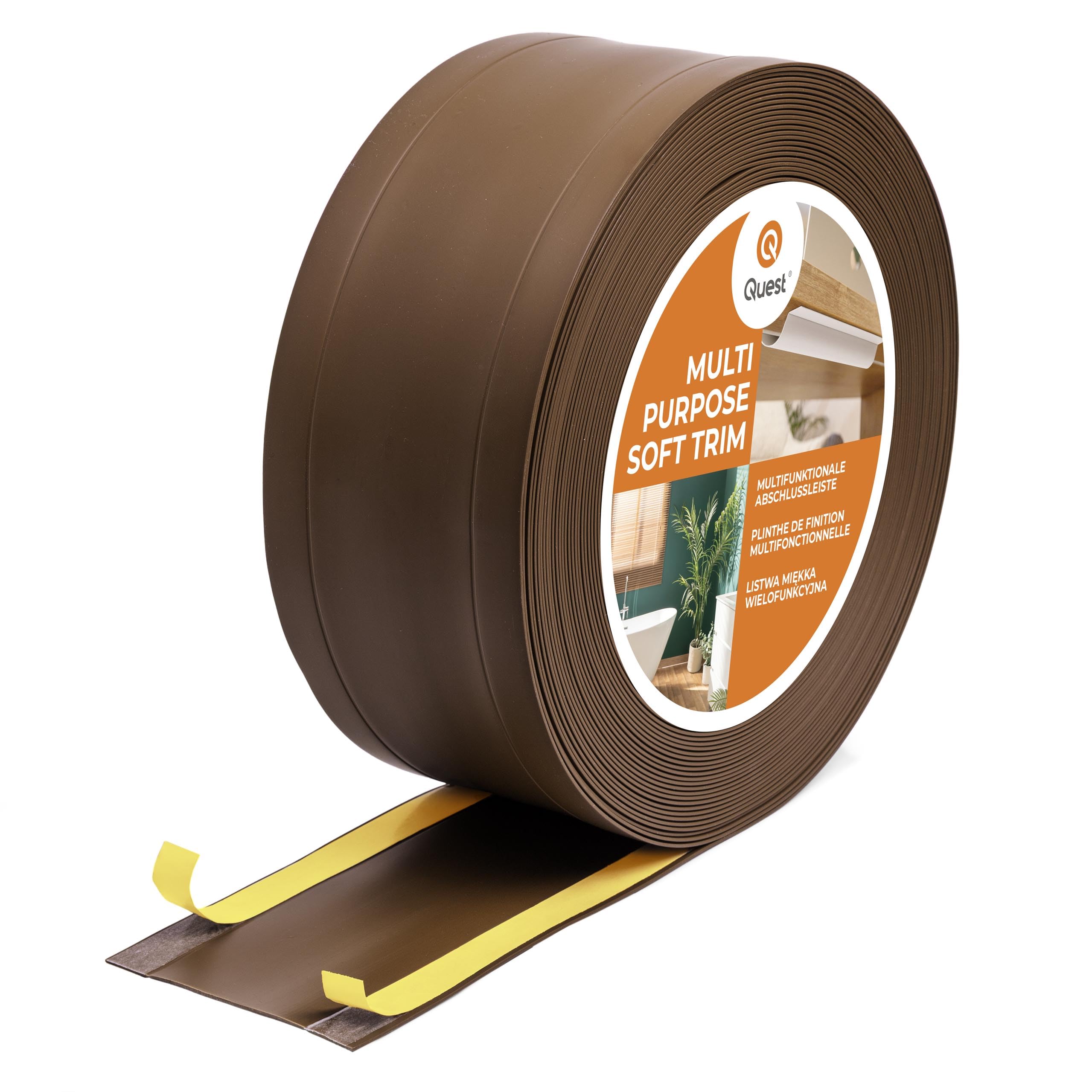 Quest Rodapié Flexible 6 en 1 PVC 95 mm Autoadhesivo - Marrón, 25 m