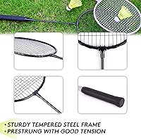 Vista 3 de Juego de 4 raquetas de bádminton para juegos al aire libre, incluye 4 raquetas, 6 volantes de bádminton de nailon, raquetas de bádminton ligeras