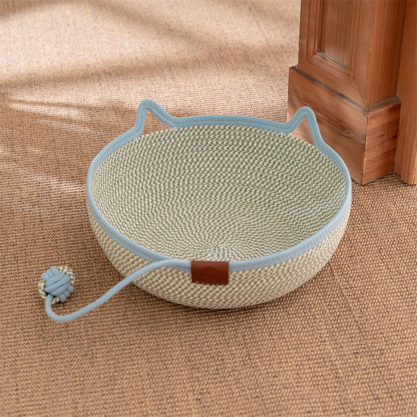 para Gato tejido a mano en cuerda de algodón con cola de juguete | Cama para gato pequeño para Todas las Estaciones Gatito Animal Viaje y Enriquecimiento para Mascotas
