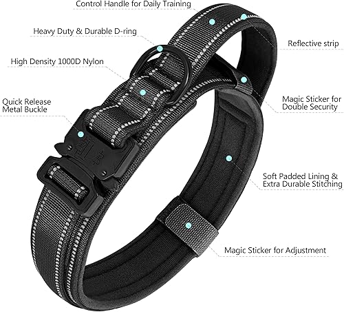 Miniatura 3 de Didog Collares tácticos para perros, collar militar reflectante para perro con asa de control para entrenamiento de perros, collares ajustables de