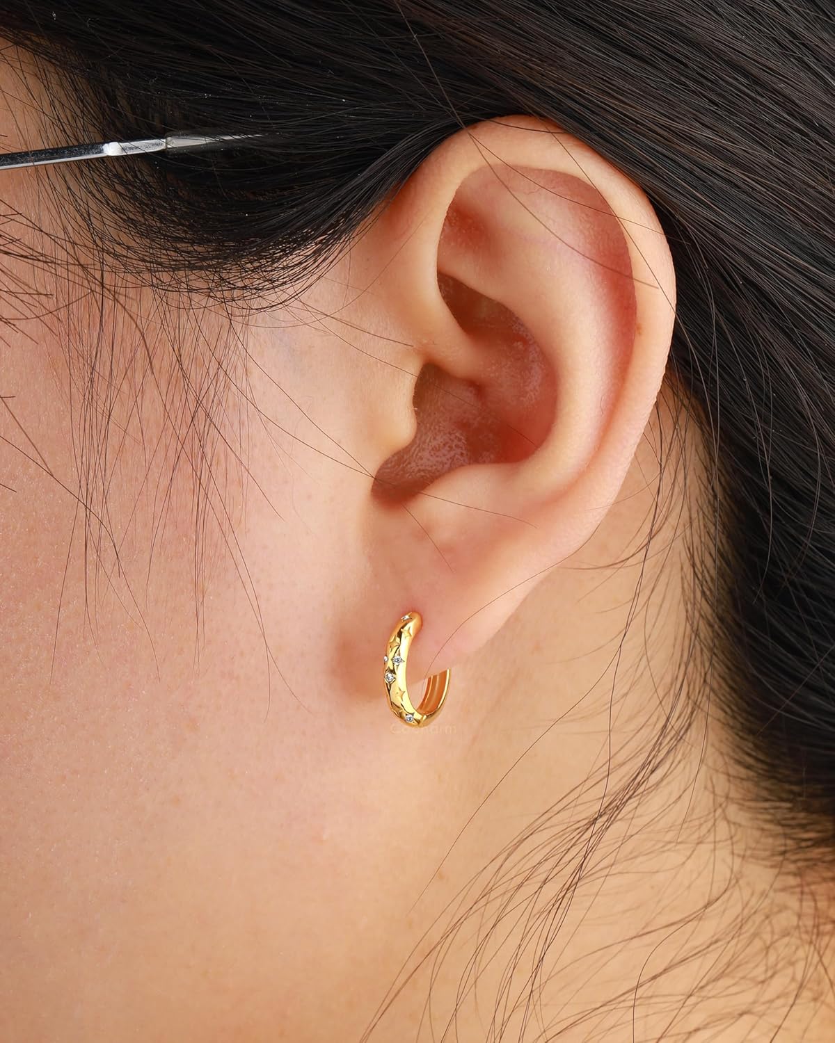COCHARM 14K Solid Gold Plated 20g Huggie Hoop Earrings 925 Sterling Silver Cartilage Hoop Earrings Star Gold Hoop Earrings for Women - Image 2