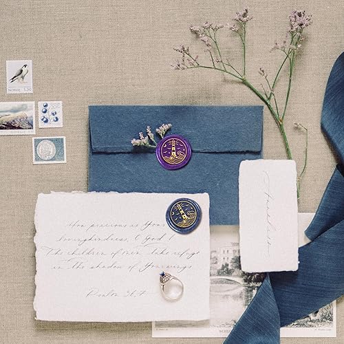 Miniatura 6 de DELORIGIN Lighthouse - Sello de cera con forma de onda, sello de cabeza de latón de 1 pulgada con mango de madera, sello de cera retro para envolver