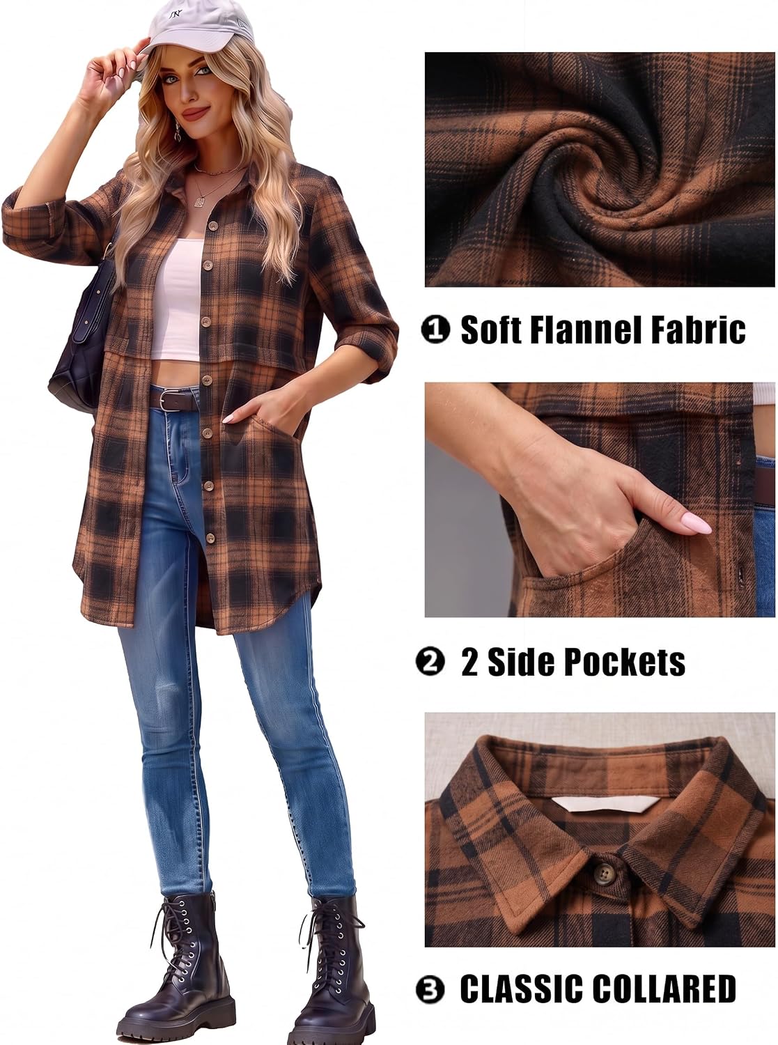 Zeagoo Womens Flannel Shirts Long Sleeve Plaid Button Down Shirts Fall Tops