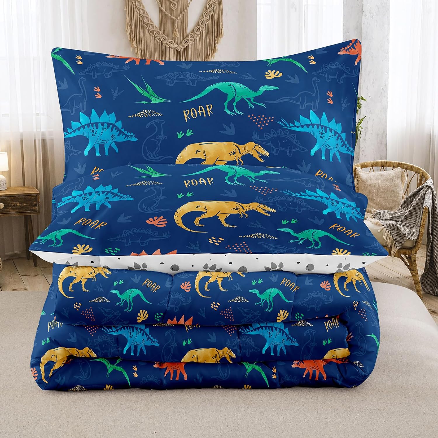 Bodhi Bless Dinosaur Comforter Sets Twin for Boys with Paw Prints,Super Soft Microfiber Boys Dino Bedding Twin