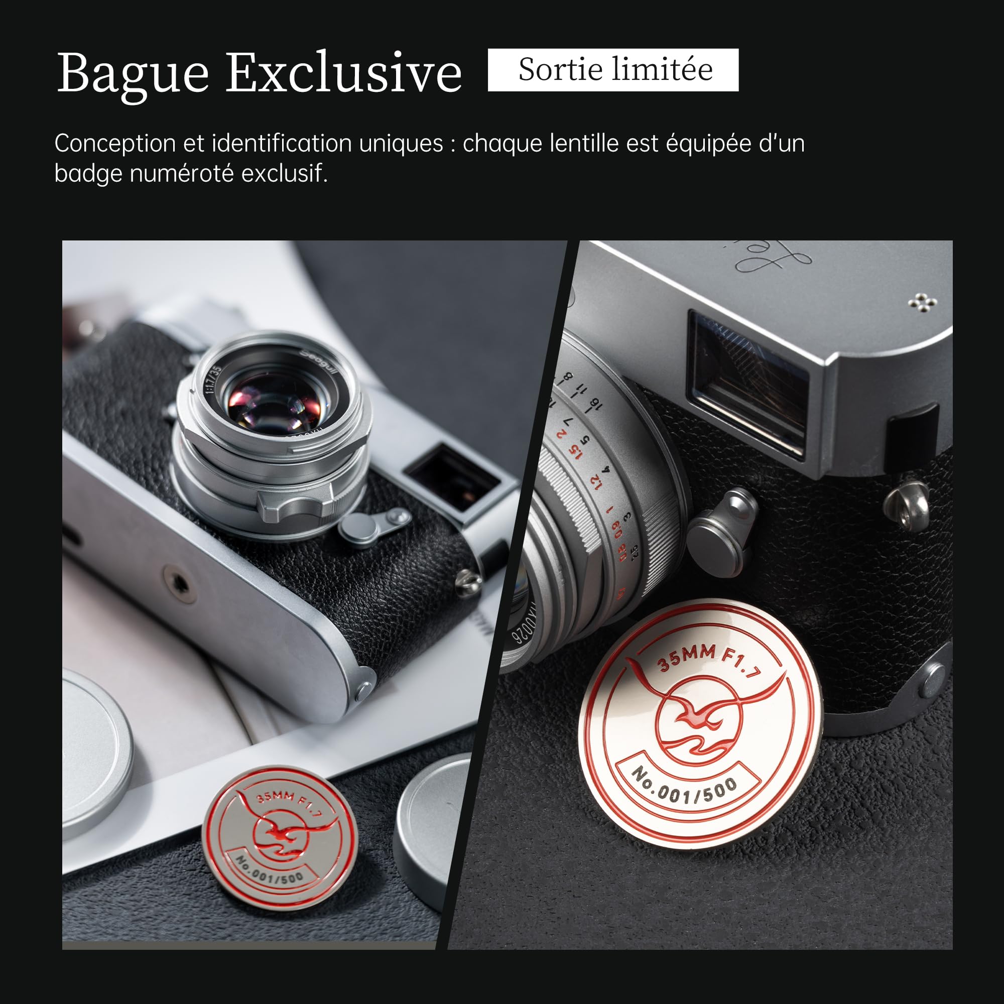 7artisans Seagull M35mm F1.7 Objectif Plein Format,Focale Fixe à Mise au Point Manuelle pour Appareils Photo Leica à monture M,Grande Ouverture F1.7,Compatible avec LeicaM240,M3,M6,M7,M8,M9,M9P et M10