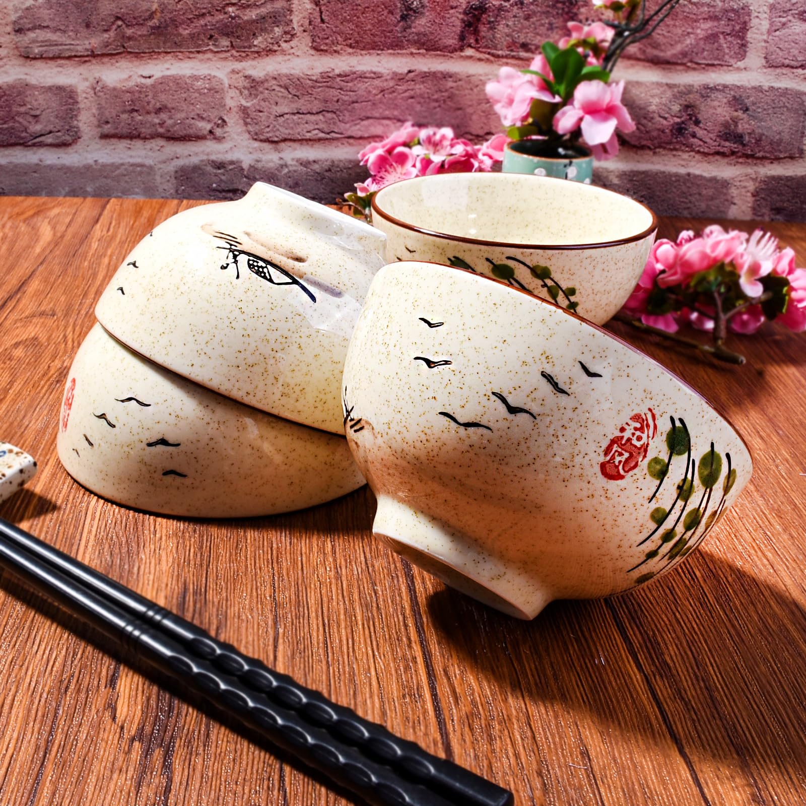 Amazon.com | Japanese Ceramic Rice Bowls Set of 4, 10.14oz