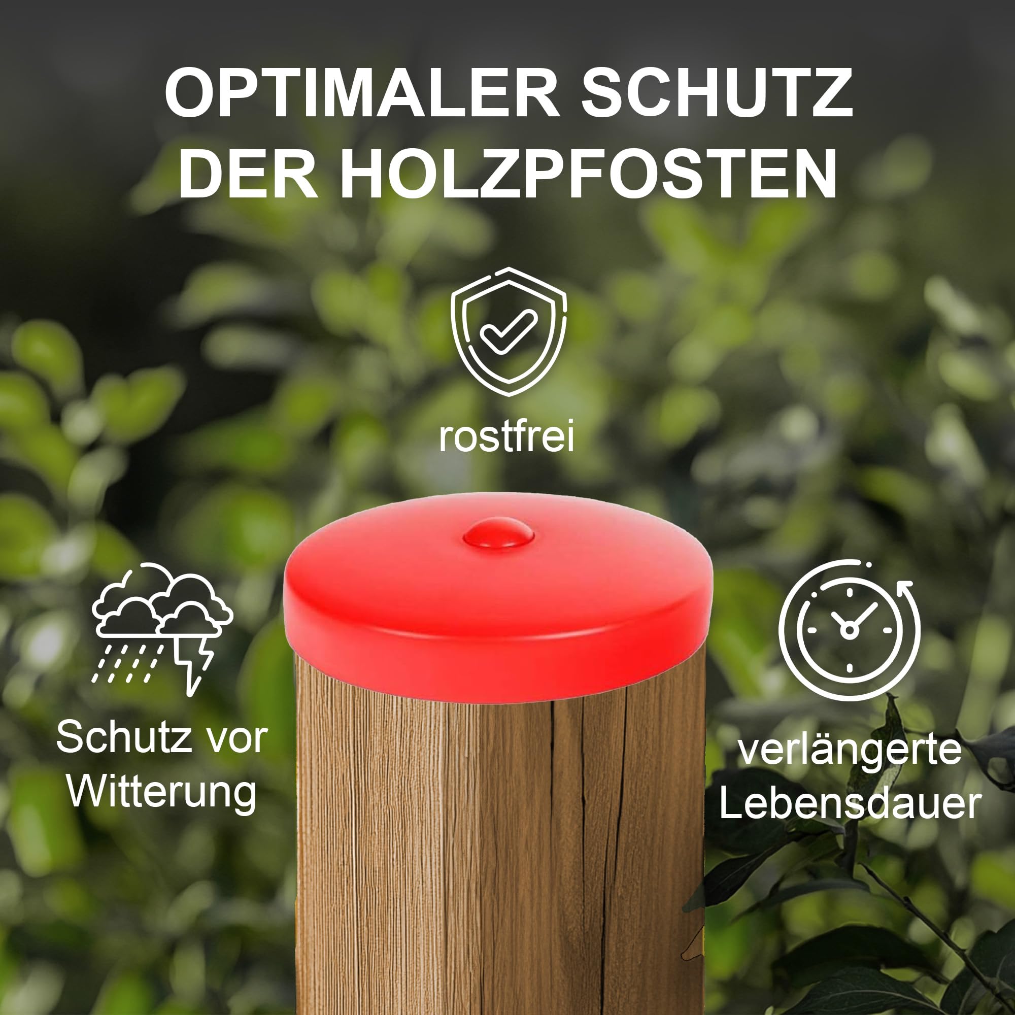 h2i Pfostenkappe | Kunststoff Rot | Ø 121 mm | 10 Stück | Runde Abdeckkappe für Garten Holzpfosten Pfostenträger & Zaunpfosten in Pyramidenform | Wetterschutz für Holz-Balken & Pfosten