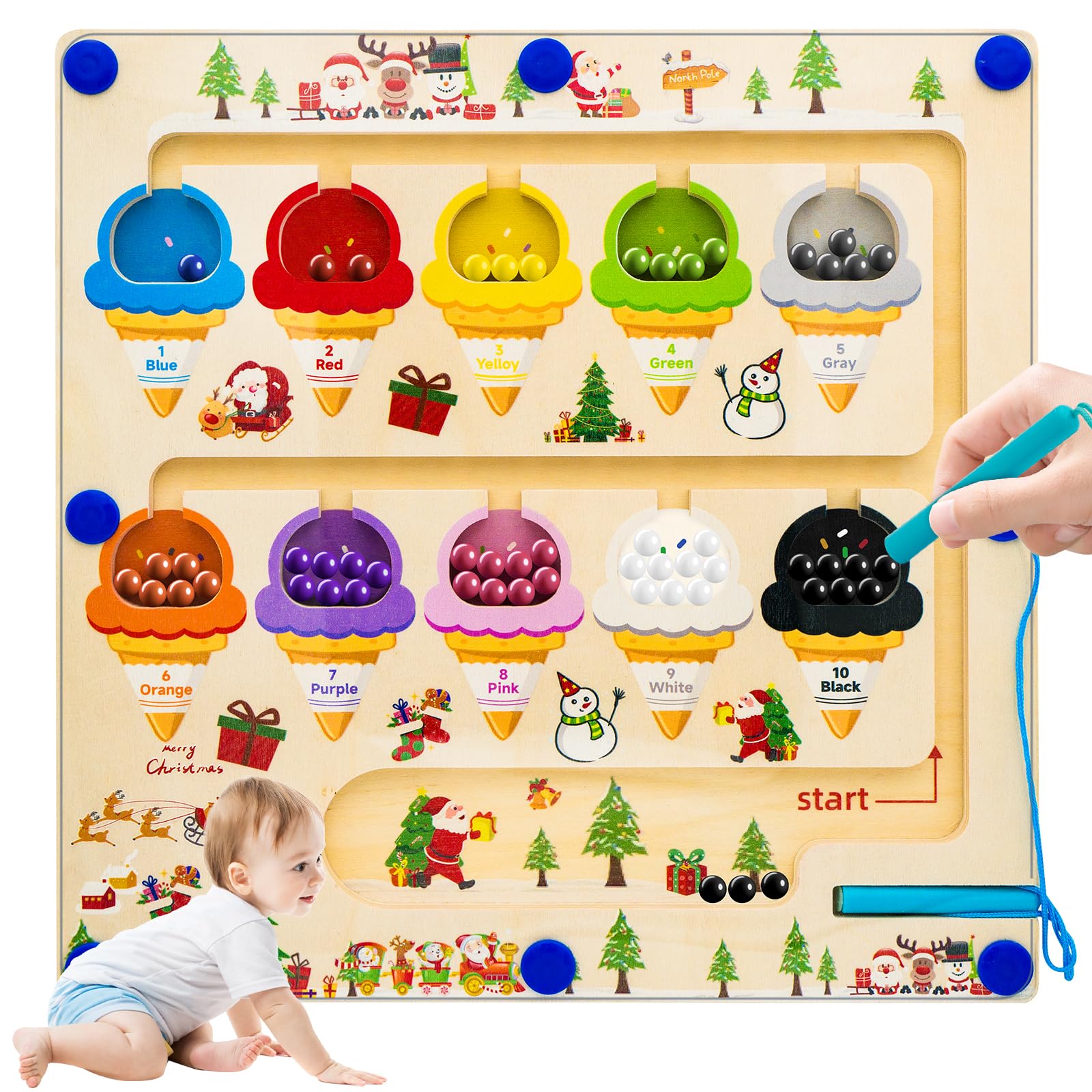RunHero Montessori toys from 1 year labyrinth wooden magnetic game learning games motor skills toy sorting game children's toy gift for from 2 3 4 5 6 7 8 years children girl boy