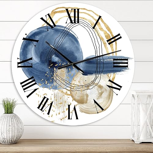 Miniatura 5 de DesignQ Reloj de pared moderno 'Abstract Dark Blue Gold & Black Underwater Life' Reloj de pared grande abstracto y fractales para decoración de