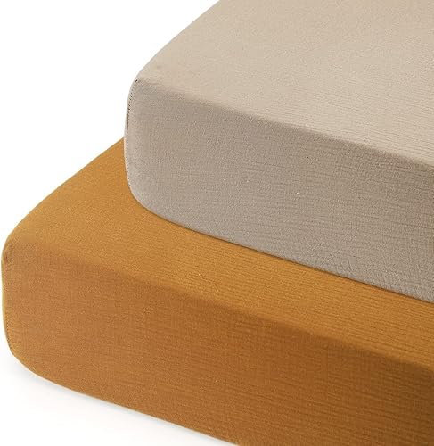 Miniatura 8 de GRSSDER Juego de 2 sábanas de muselina suave para cuna, 100% algodón para niños y niñas, se adaptan a colchones estándar de cuna de 52 x 28