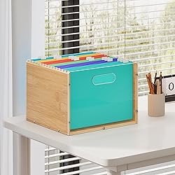 Sbanmao Hanging File Organizer, Clear Acrylic File Box Organizer, Bamboo Filing Box File Crate Organizer Storage Boxes, Portable Filing Folder with Handle for Letter Size