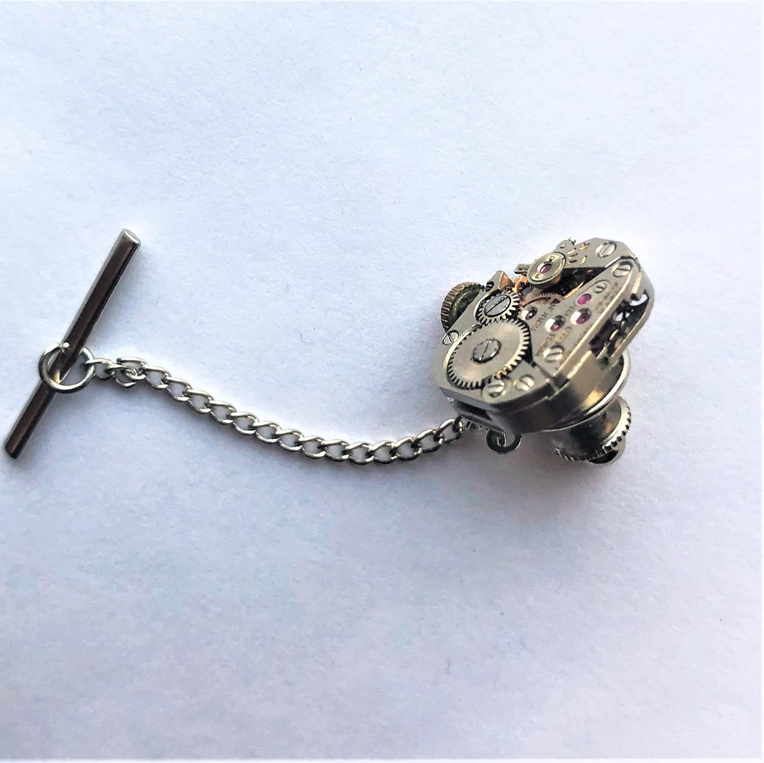 Steampunk Tie Tack Vintage Swiss Watch Mechanics Victorian Gift for men Father's Gift Groom Black Tie Wedding