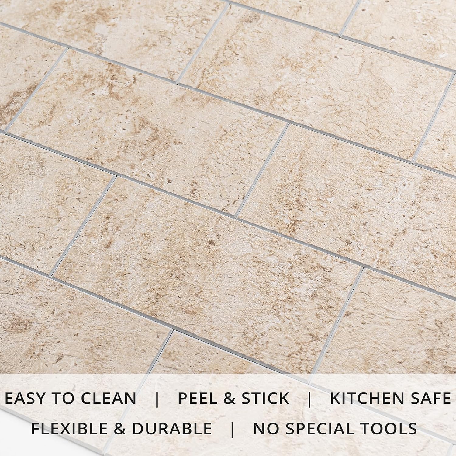 StyloVue 100 Pieces Peel and Stick Backsplash for Kitchen, 3" x 6" PVC Subway Tile, 2026 Upgraded Classic Travertine Beige, Stick on Tile for Kitchen, Fireplace, RV