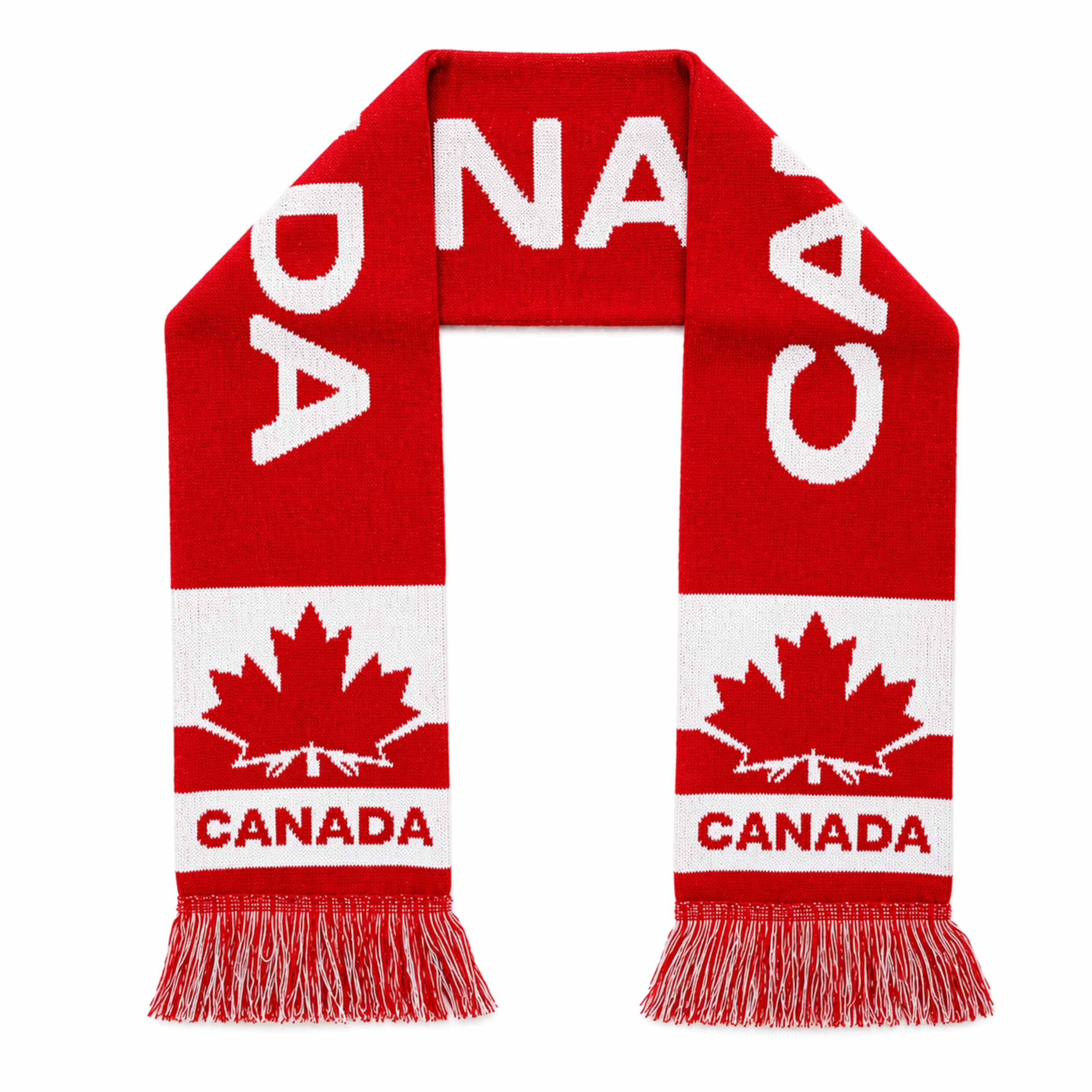 Canada Fan Scarf – Red & White Acrylic Maple Leaf Scarf for Hockey, Soccer & FIFA World Cup 2026 | Canada Day Stadium Fan Scarf, Warm Winter Sports Accessory