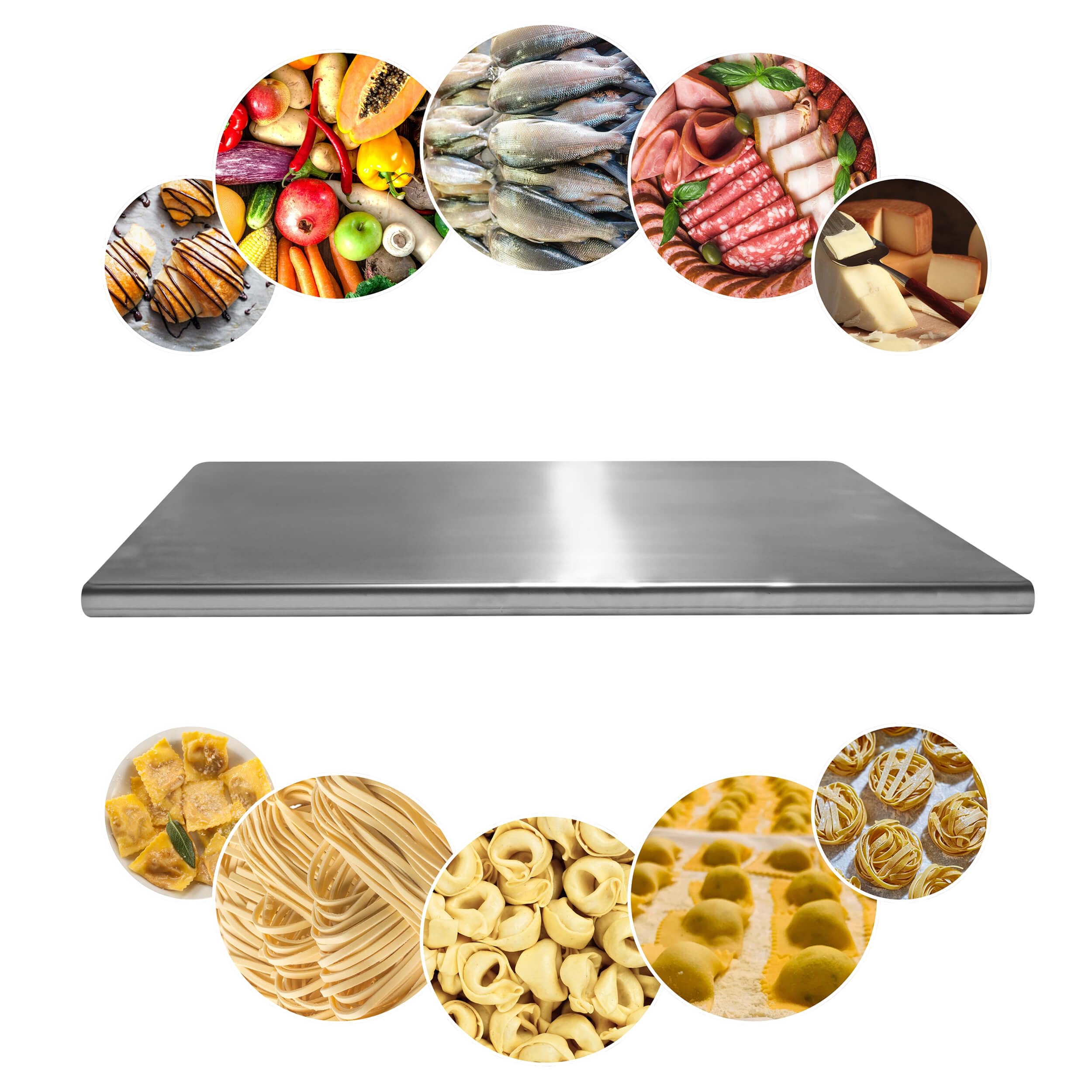 Tagliere in Acciaio Inox, 39 x 28cm - Bifacciale per Carne, Frutta, Verdura