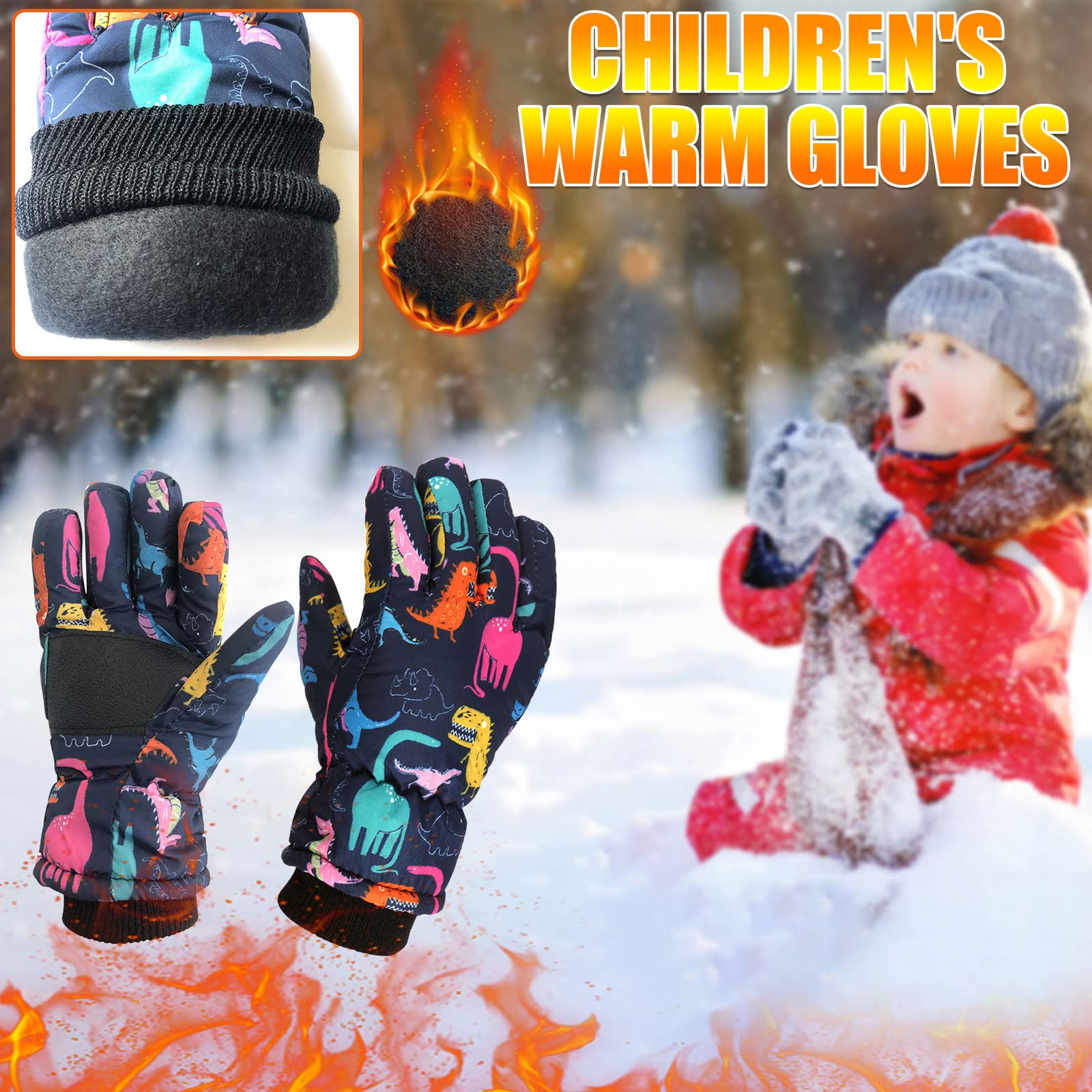 Guantes de esquí de invierno for niños,Niños Niñas Deportes al aire libre Esquí Mitones a prueba de viento engrosados,Adecuados for niños y niñas Juego al aire libre en clima frío/45(Color:4)