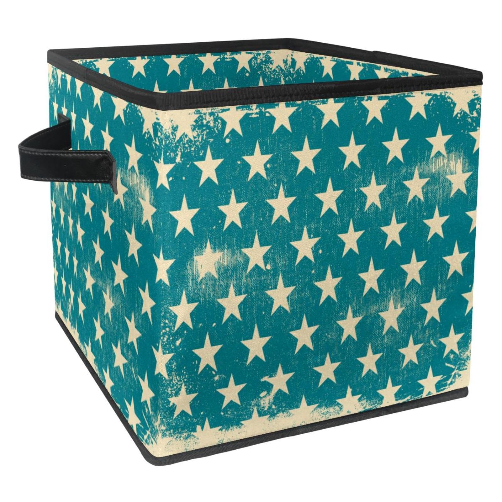 Cube de rangement en tissu au design étoiles bleues et fond grunge