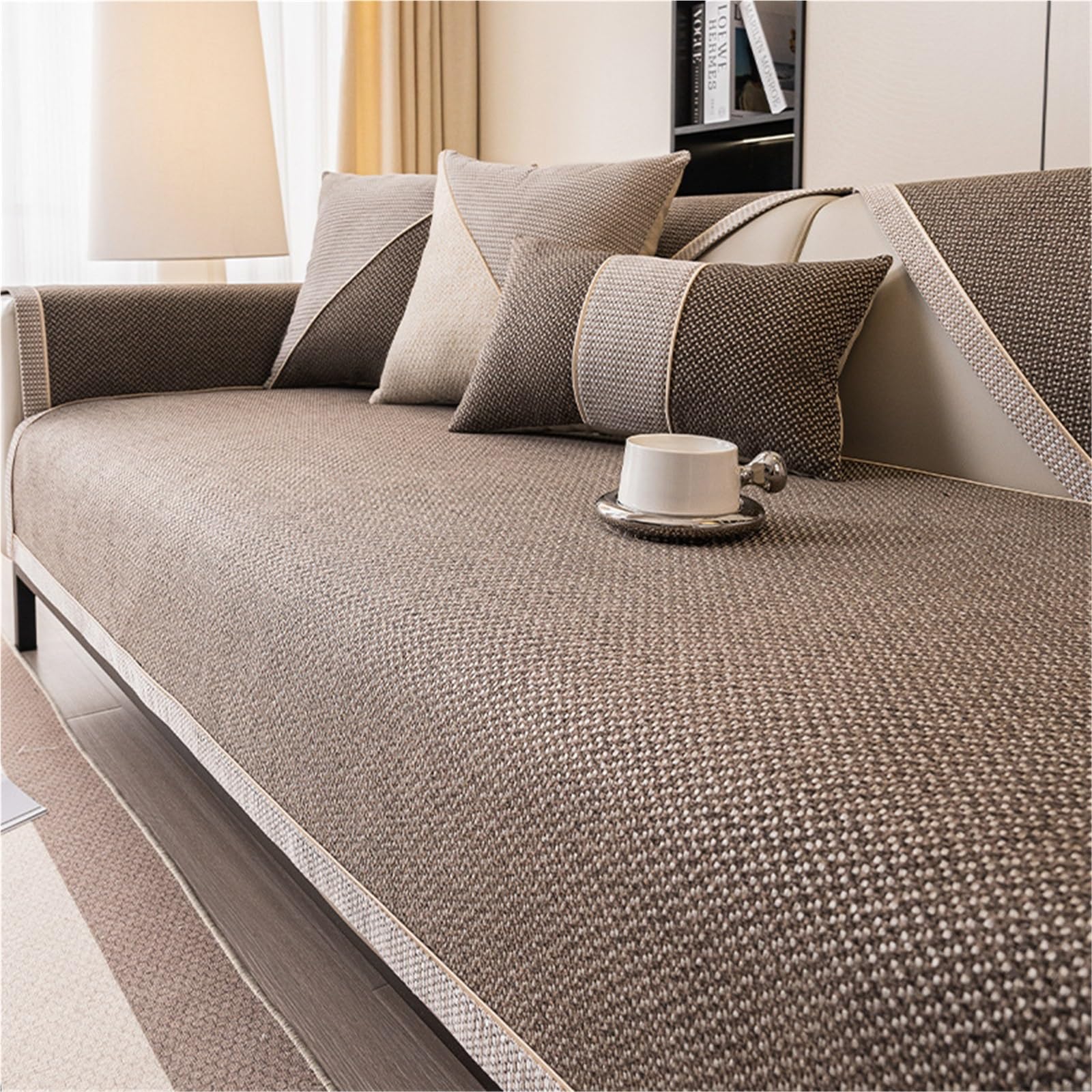 YHXAIQ Universal Non-Slip Sofa Cushion, Washable Woven Sofa Slipcovers, Silicone Non-Slip Bottom Couch Covers, Cotton and Linen Universal Sofa Cover(Brown,70 x 120cm)