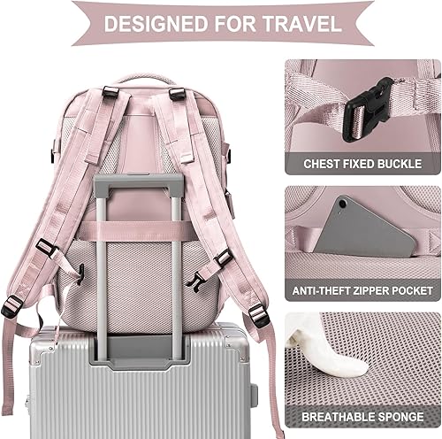 Miniatura 6 de coowoz Mochila de viaje grande para mujeres y hombres,Mochila de transporte,Mochila de senderismo impermeable para deportes al aire libre, Rosa
