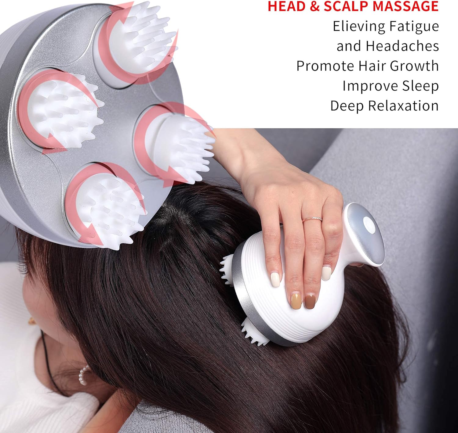 YIFA Electric Scalp Massager Portable Handheld Head Massager with 4 Heads for Your Stress Relax and Full Body Massage (White)