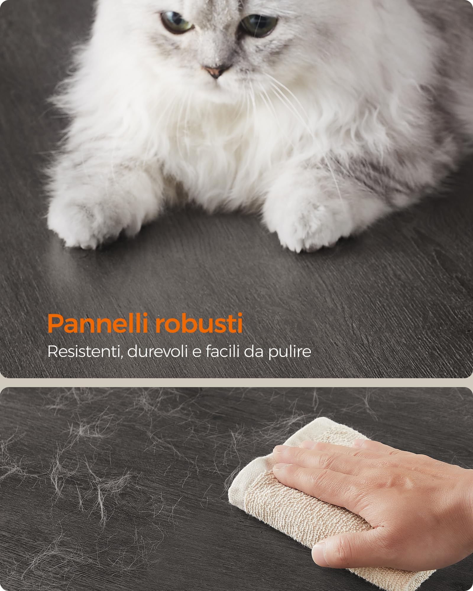 Feandrea Tiragraffi, Albero per Gatti di Truciolato Alto 86 cm, con Grotta, Posatoi, Colonna e Tappeto Graffiatoio in Sisal, Lavabili Tappeti in Pelliccia Sintetica, Grigio Nebbia PCT070G02