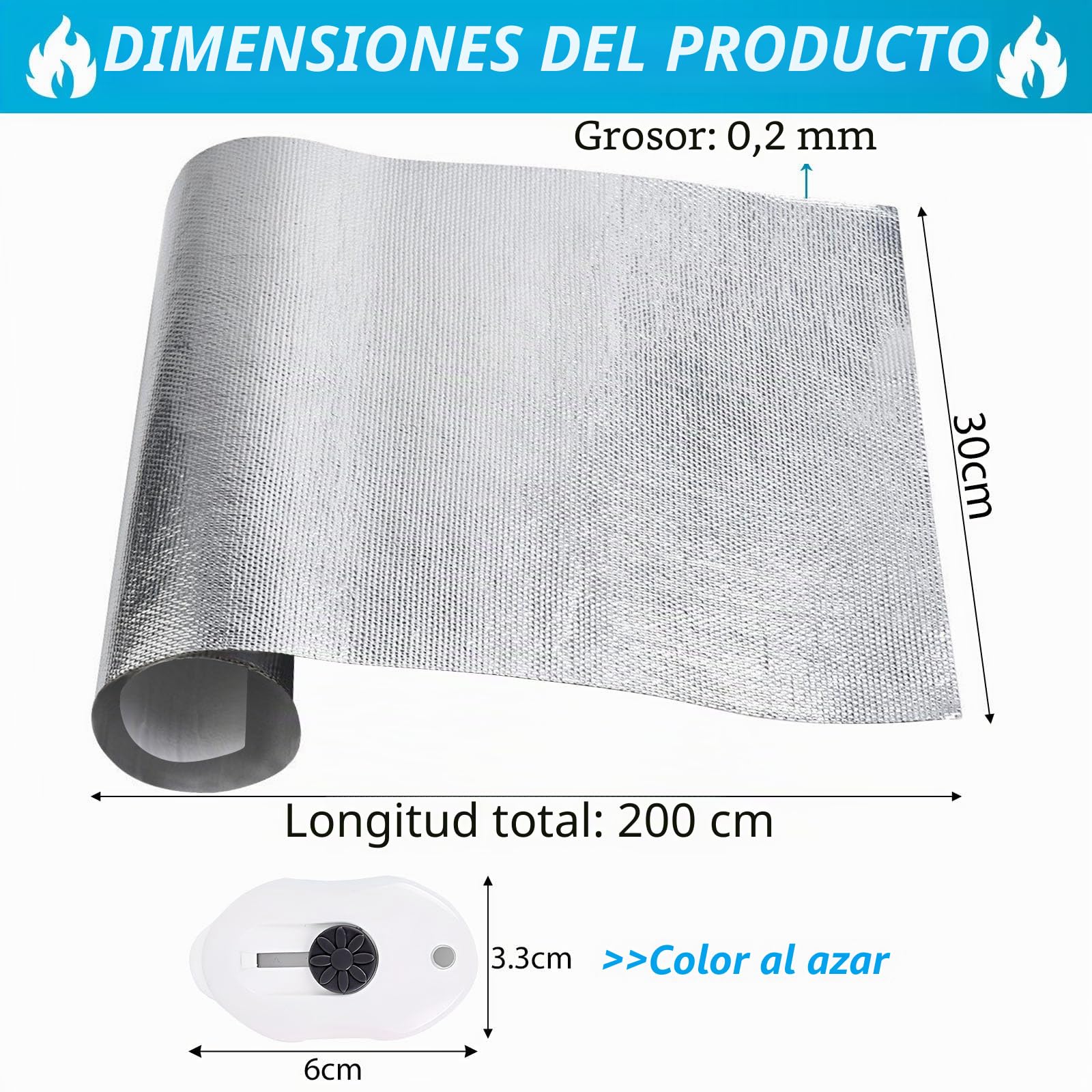 Estera de Protección Térmica Aluminizada Placa de Aluminio de Protección Térmica Alu Estera de Protección Térmica de Aluminio y Fibra de Vidrio Autoadhesiva (0.2mm, 30 X 200 cm) 300℃