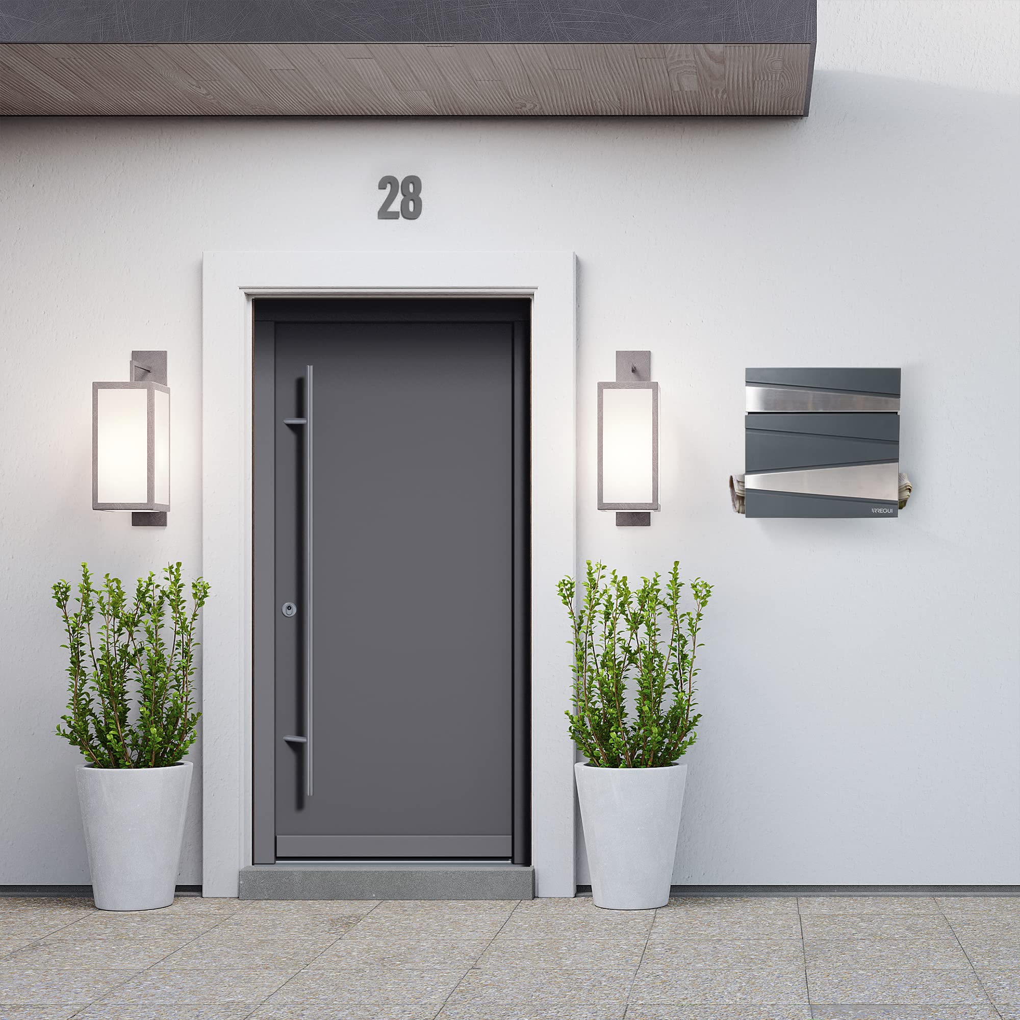 Arregui Armor E6905 Buzón Exterior de Acero con Portaperiódicos, Tamaño M (DIN A4), Buzón de Correo Moderno Gris con Tapa Protectora y Soporte para Periódicos, Montaje en Pared