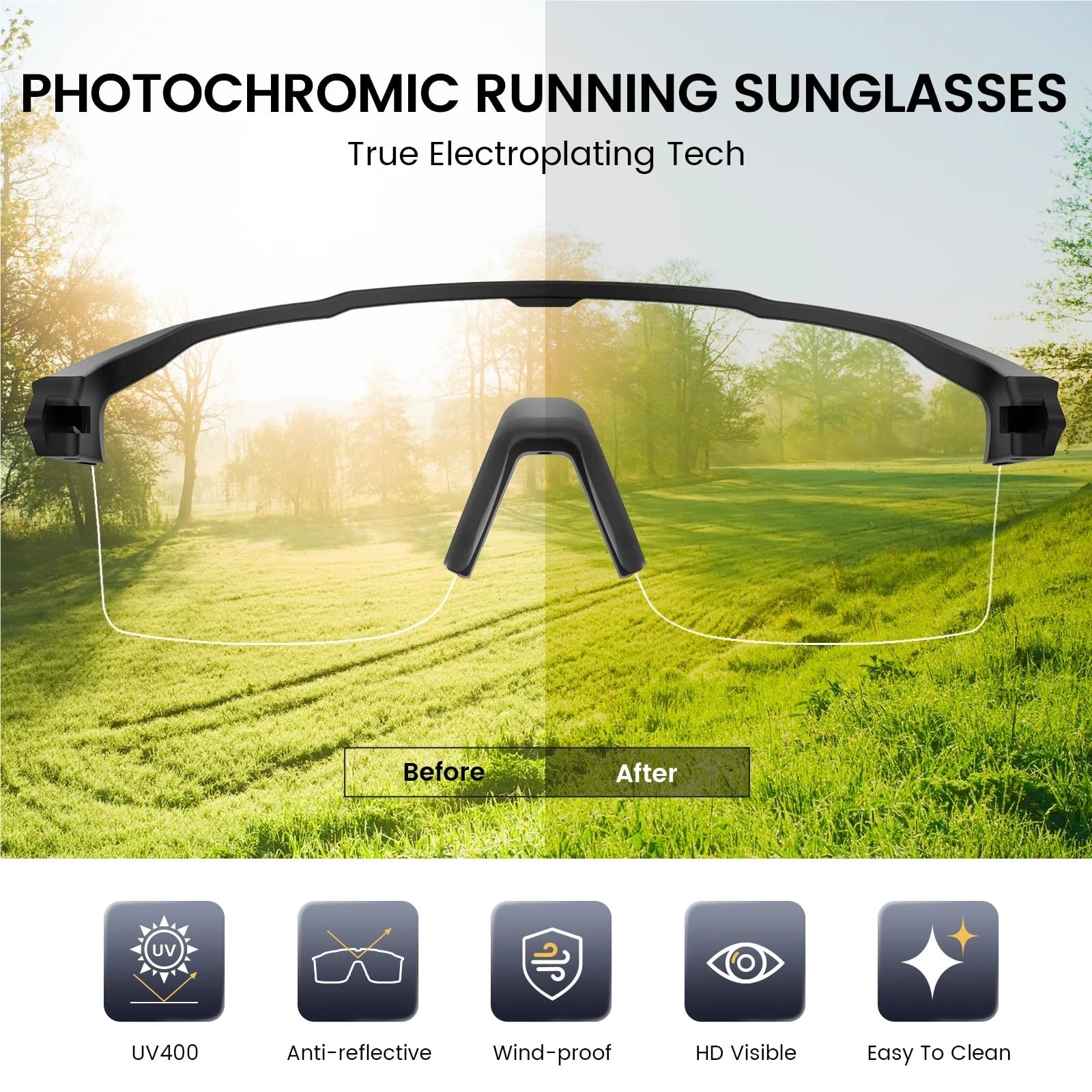 Gafas de Ciclismo Gafas Ciclismo | Correr Senderismo Pesca Deportes Gafas de sol Lente fotocromática Protección UV400 Marco TR90 Ligero
