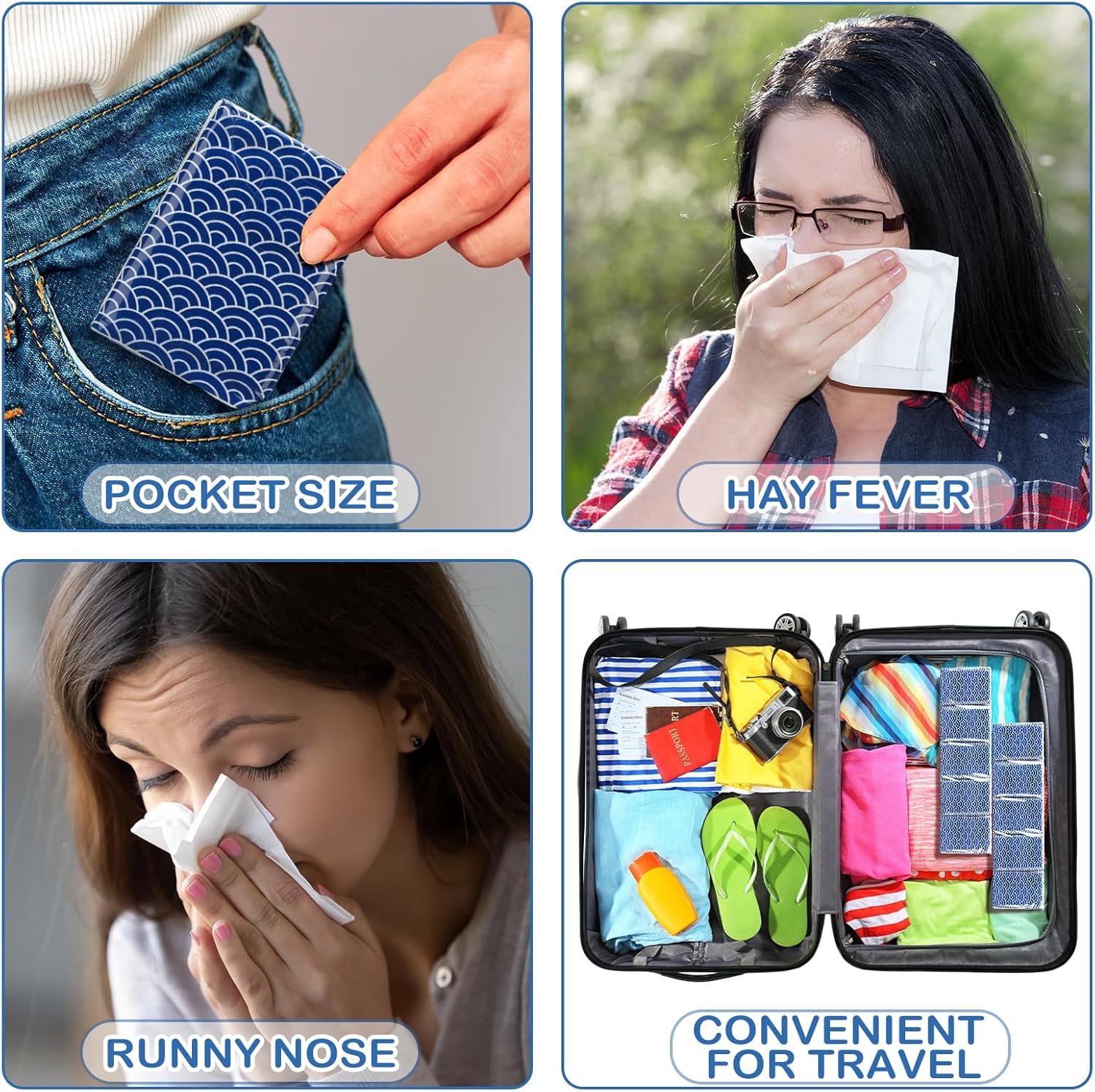 Therwen 100 Pack Pocket Tissues Travel Packs Bulk 1000 Sheet Mini Tissues Bulk 3 Ply Small Travel Size Paper Individual Pocket Size (Cool) - Image 2