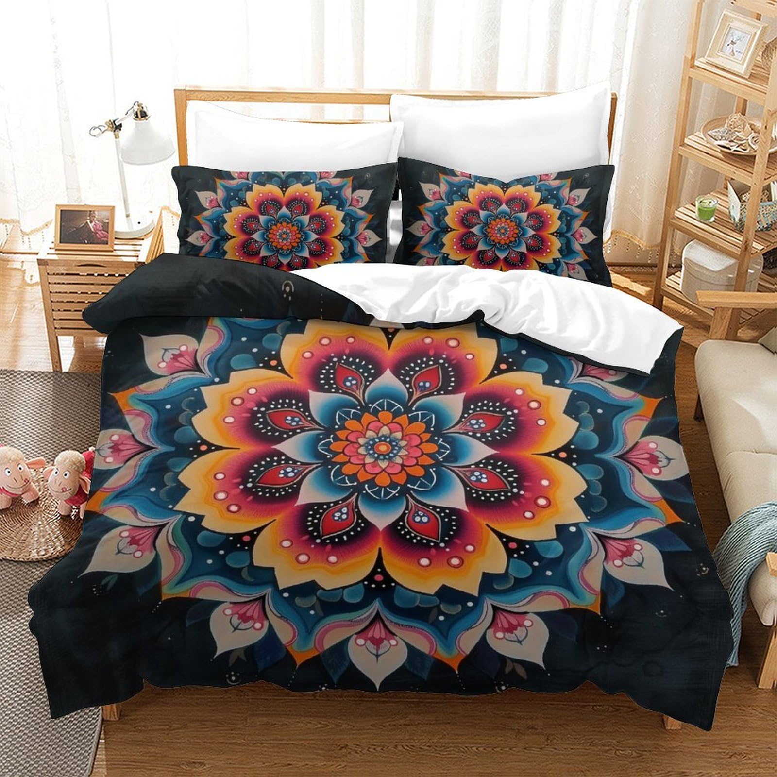 Housse de couette 200x200cm Bohemia en microfibre douce avec taies d'oreiller pour lit double